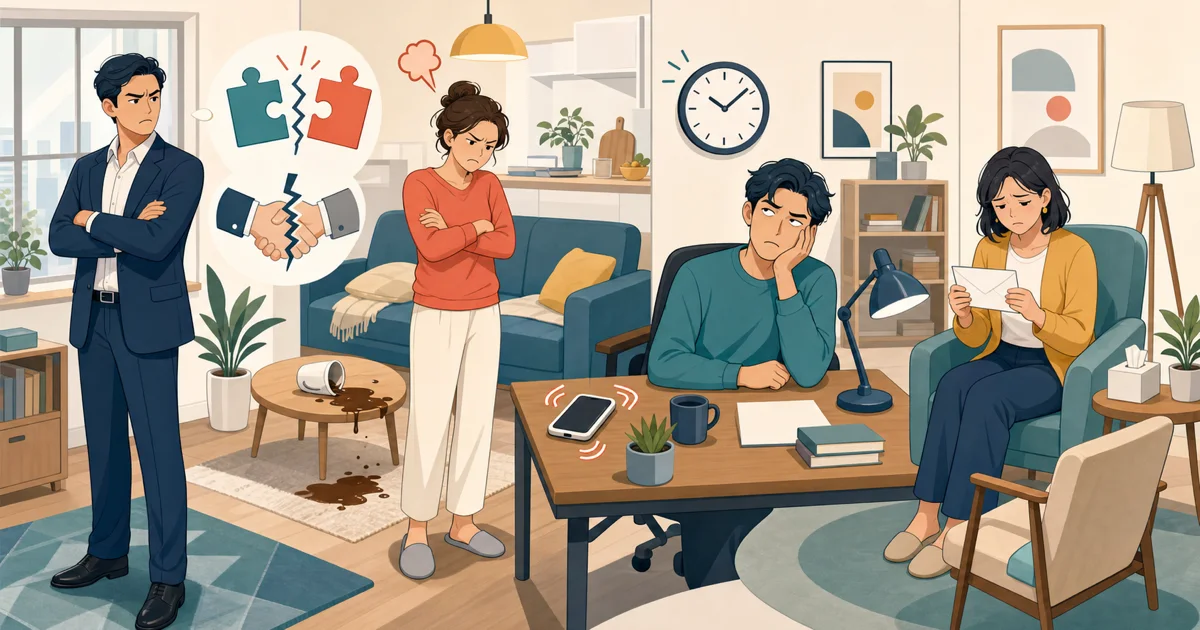 angry・mad・annoyed・upsetの違いを、明確な怒り・口語的な怒り・苛立ち・感情的な動揺で示す図